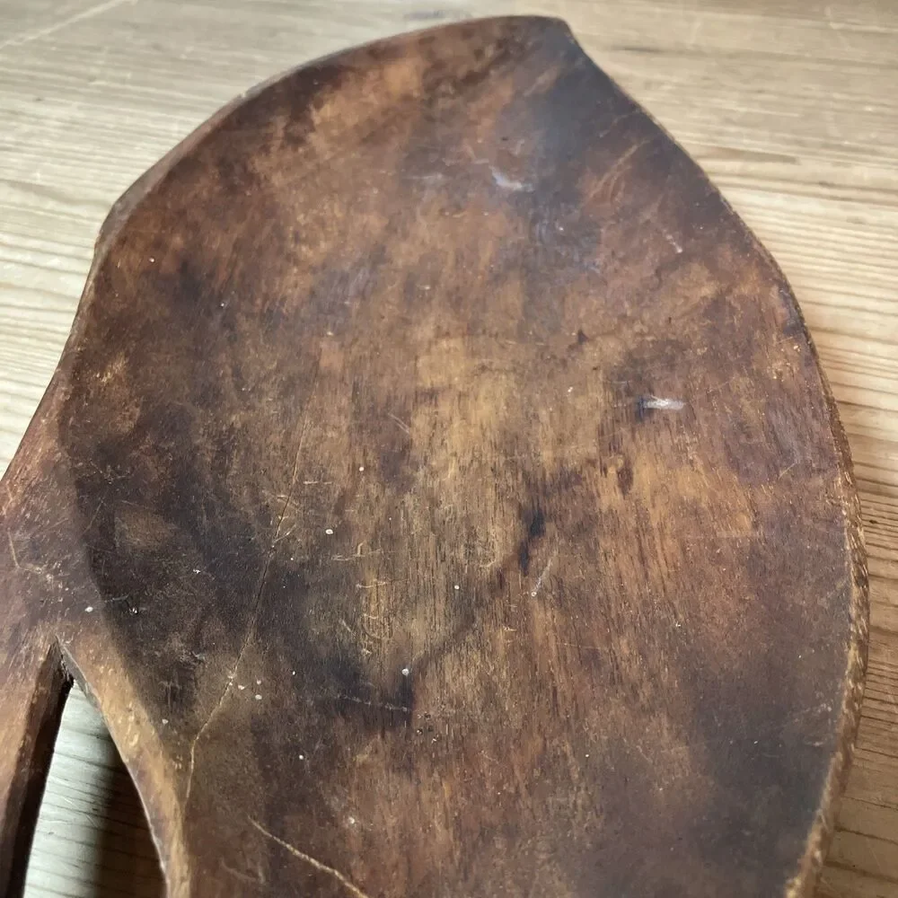VTG Rustic Wooden Leaf Shape Tray Bowl Trinket Dish 15” Hand Carved Primitive